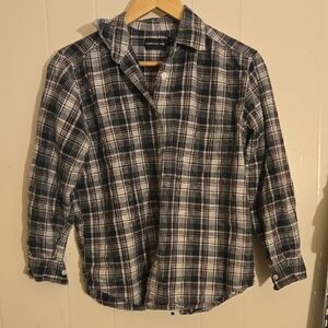 1990s Plaid Button-Down Shirt - Black and White
